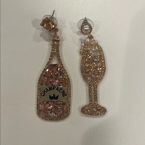 Gold Champagne Bottle and Glass Earrings crystal pink dangle earrings
